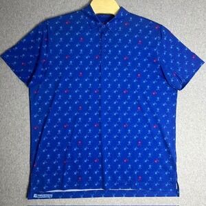 Robert Graham Men's Blue Skull Print Short Sleeve Performance Golf Polo Size 2XL